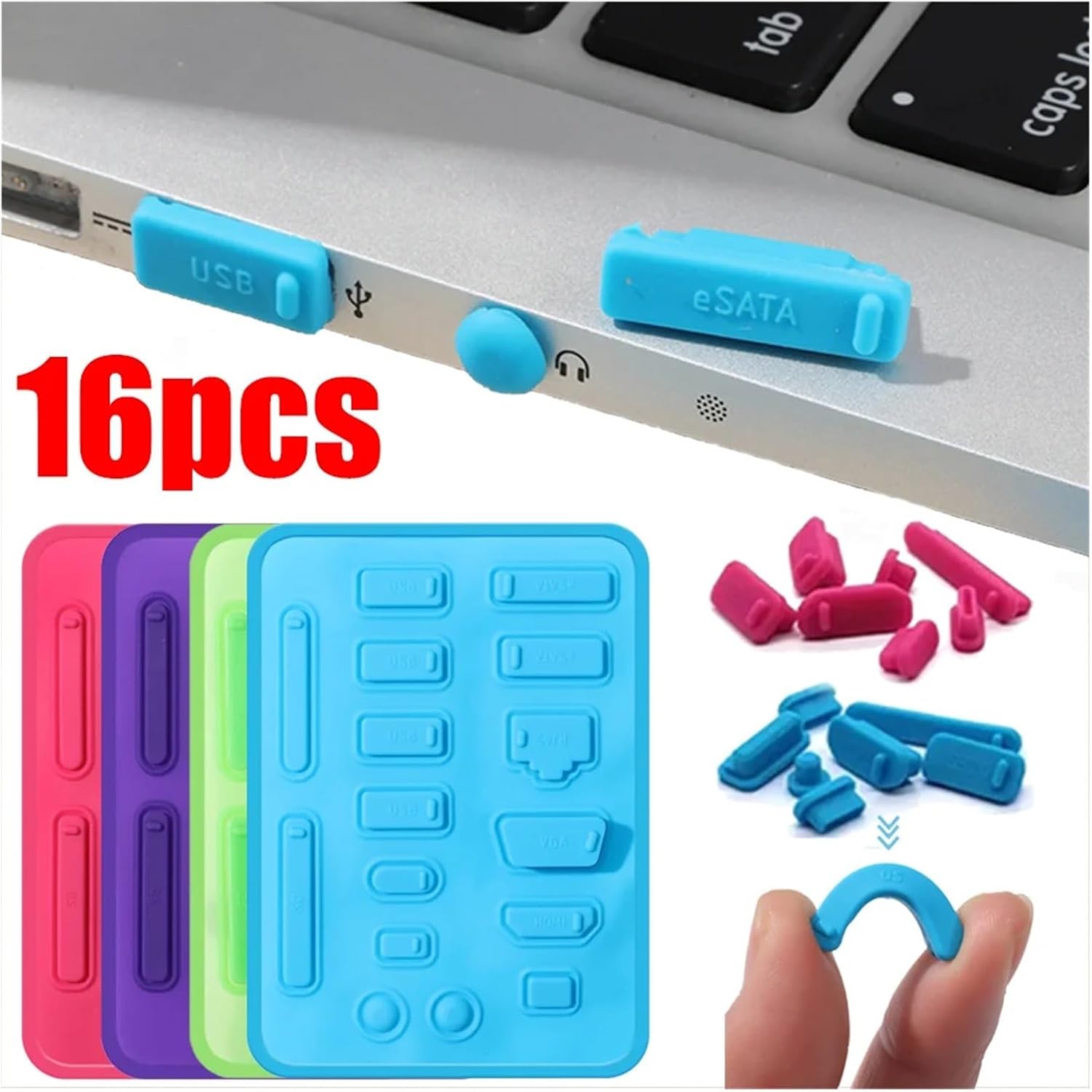 15 Sets Silicone Anti-Dust Plugs Data Port USB Protector Set Laptop Universal Dust Plug PC Computer Interface Waterproof Cover(Pink)