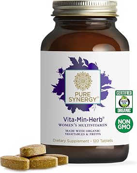 PURE SYNERGY VitaMinHerb for Women | Womens Comprehensive Multivitamin Supplement | Made with Organic Whole Food Non-GMO & Vegan Ingredients | Supports Energy & Immune Health 120 Tablets