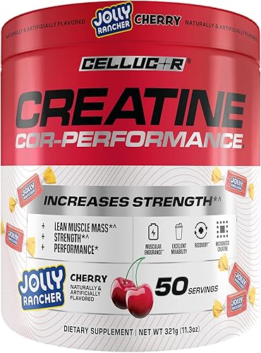 Polvo de creatina Cellucor, sabor cereza Jolly Rancher - Aumenta la fuerza, masa muscular magra y la resistencia, creatina micronizada para una