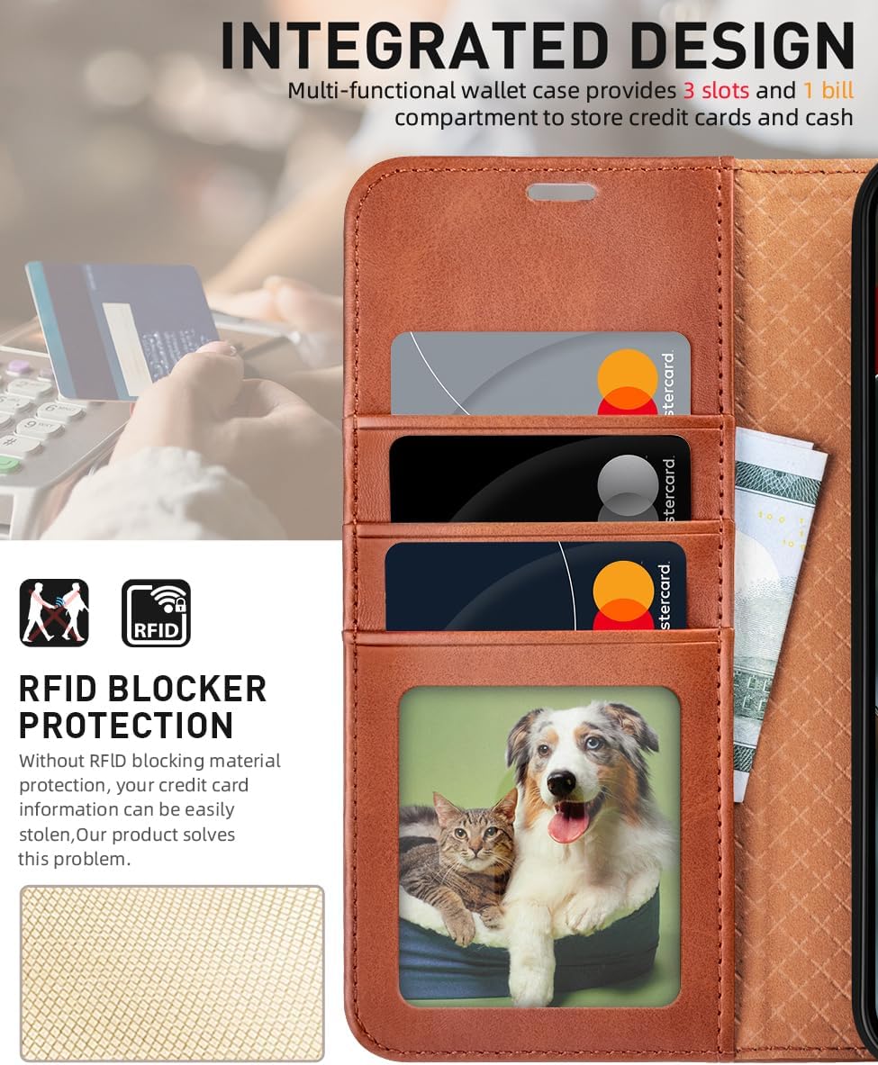 OCASE Compatible with Google Pixel 10 and Google Pixel 10 Pro Wallet Case, PU Leather Flip Folio Case with Card Holders RFID Blocking Kickstand [Shockproof TPU Inner Shell] Phone Cover 2025, Brown