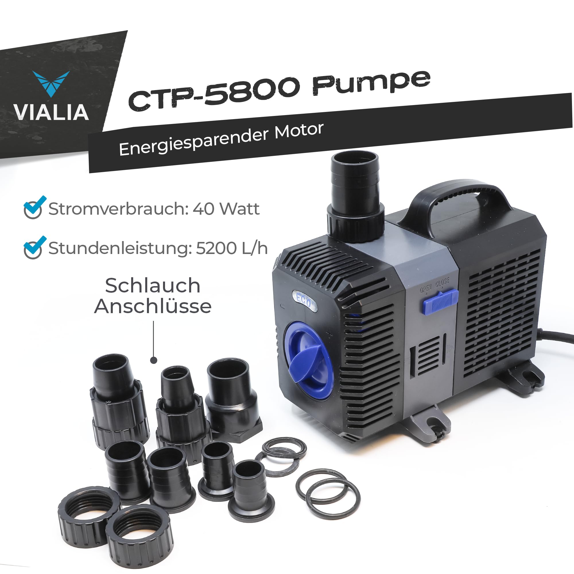 Teich Filteranlage Set 4 | Druckfilter CPF-15000 mit 18W UVC | Für Teiche bis 30.000L | Inkl. Pumpe CTP-5800 (5200L/h) & 10m Schlauch | Einfache Reinigung durch Rückspülfunktion