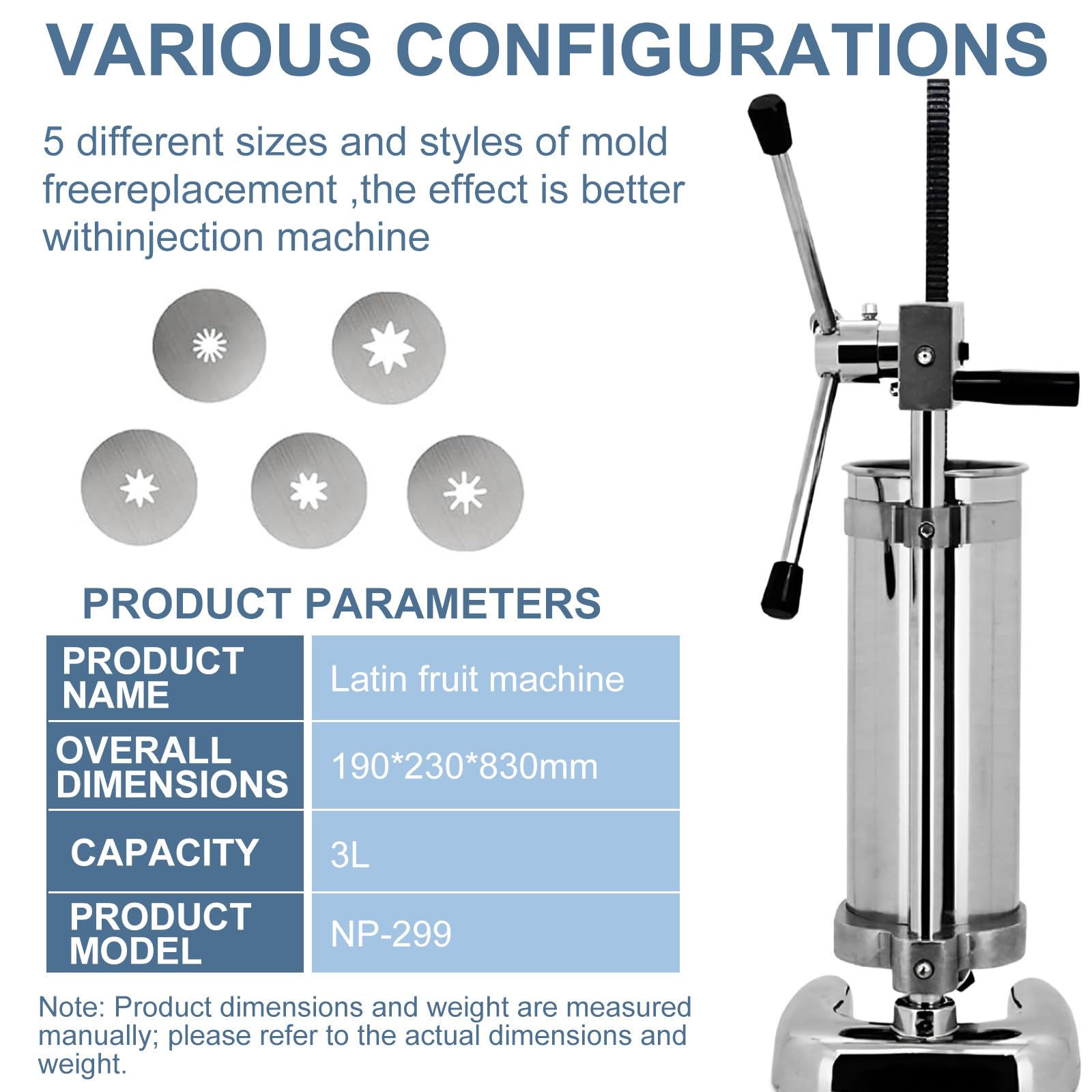 Churros Maker Machine, pressa verticale manuale in acciaio inox per ciambelle e churros, attrezzatura da cucina ideale per ristoranti e panetterie