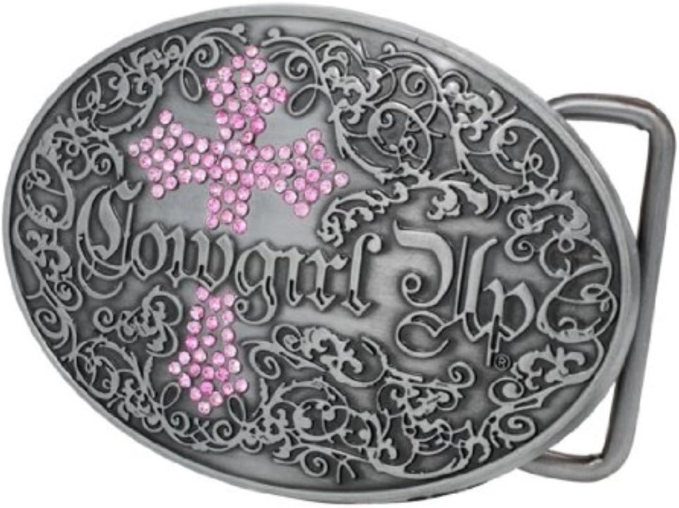 Buckle Rage Women's Cowgirl Up Southern Girl Cross Belt Buckle Pink