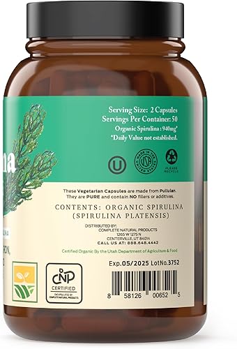 Miniatura 2 de Cápsulas de polvo de espirulina verde azul hawaiano pura, cápsulas de 470 mg, 100 píldoras, sin OMG, naturales