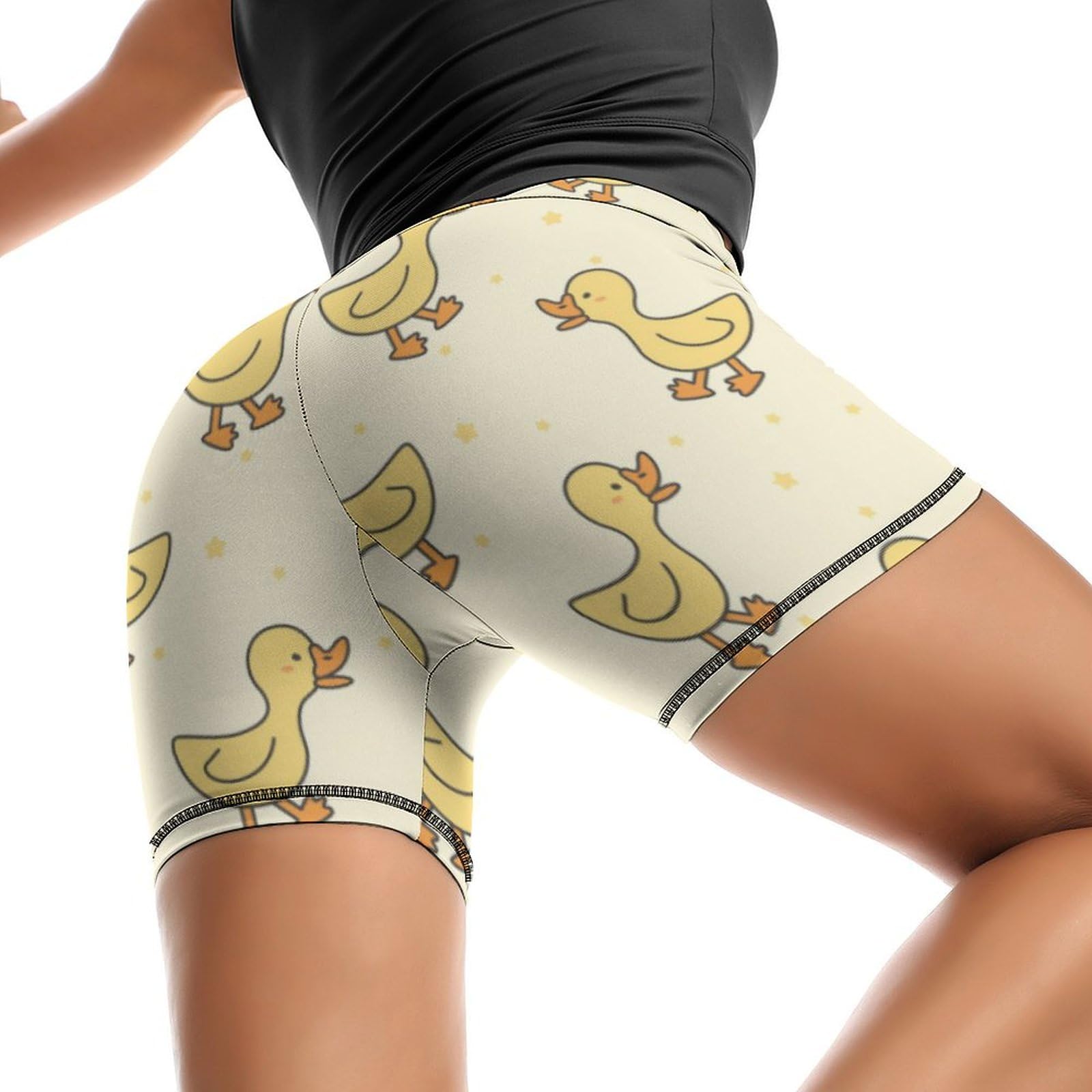 Animal Duck Pattern High Waist Yoga Shorts for Women Athletic Shorts Leggings Running Pants Black