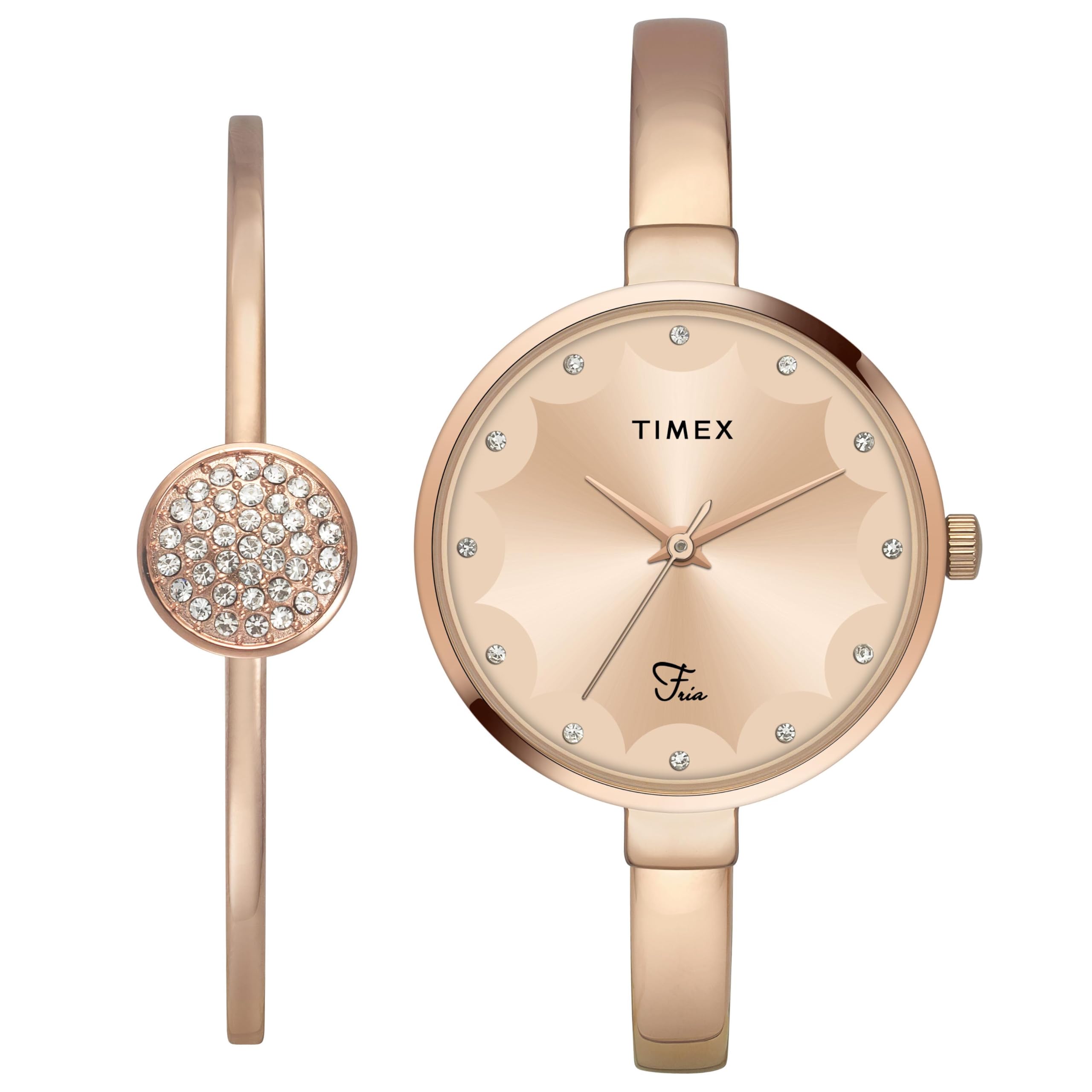 TIMEX Brass Fria Women Rose Gold Round Dial Analog Watch with Bracelet - Twel18502 (B0D95WCXZM) Amazon Price History, Amazon Price Tracker