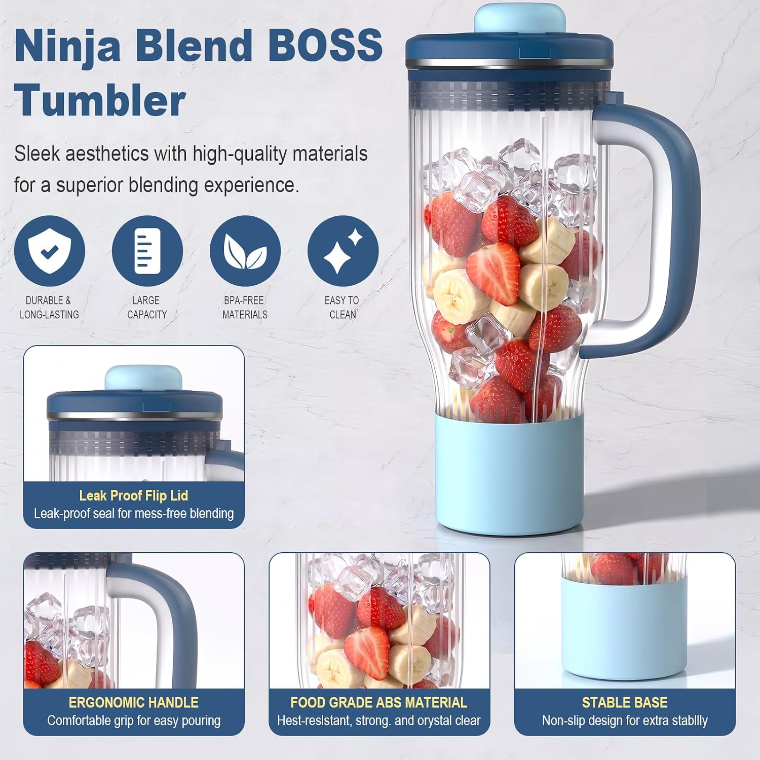 26oz Travel Tumbler Replacement for Ninja BlendBOSS DB351 & DB301,with Silicone Seal Ring & Straw Cleaning Brush Leakproof Lid, Detachable Straw & Integrated Chug Spout | Dishwasher Safe & BPA Free image 5