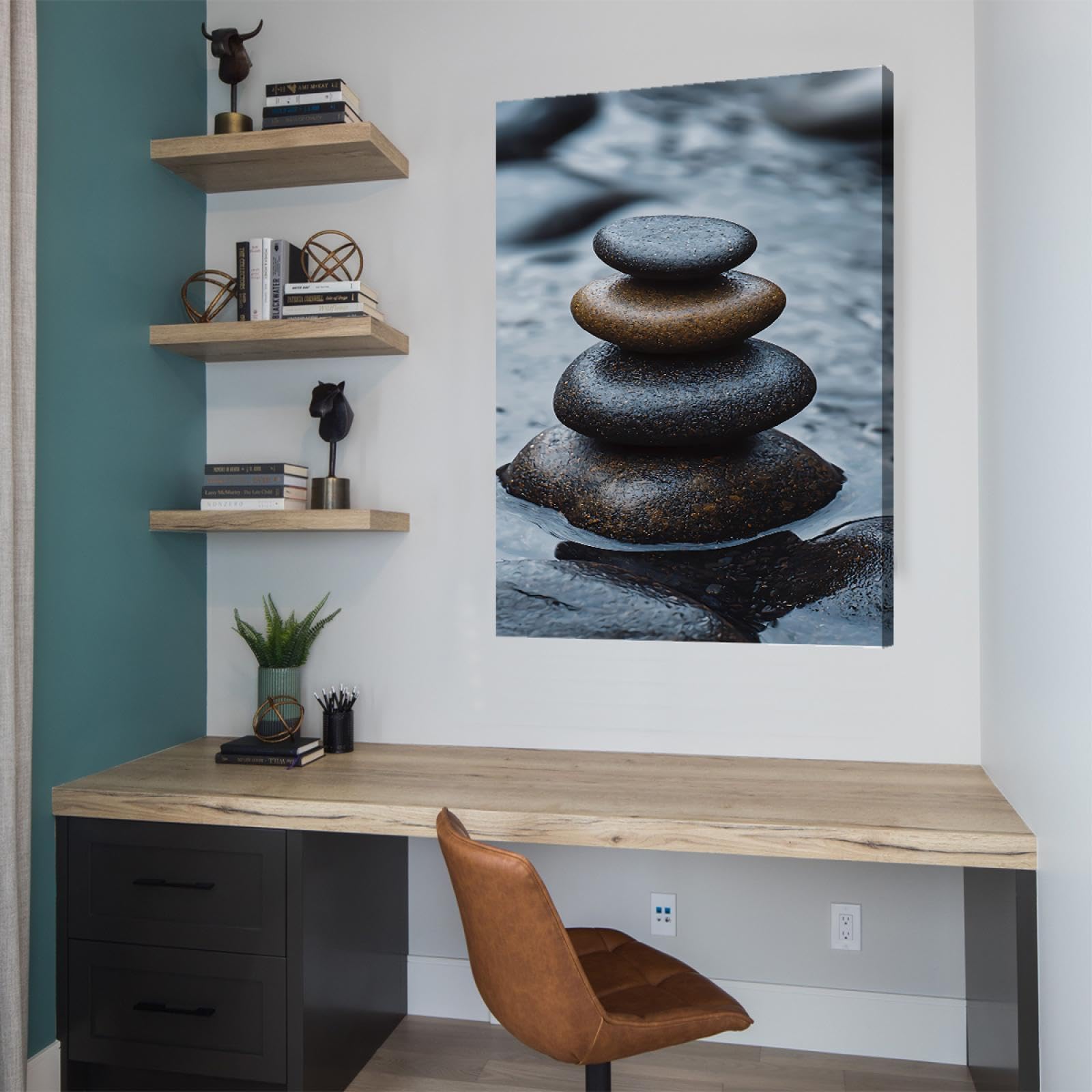YUNART Yoga Méditation Art mural Pierres d’équilibre empilées Photos Encadré Toile tendue Oeuvre d’art pour spa Salle de bain Decor 65x100cm Cadre intérieur