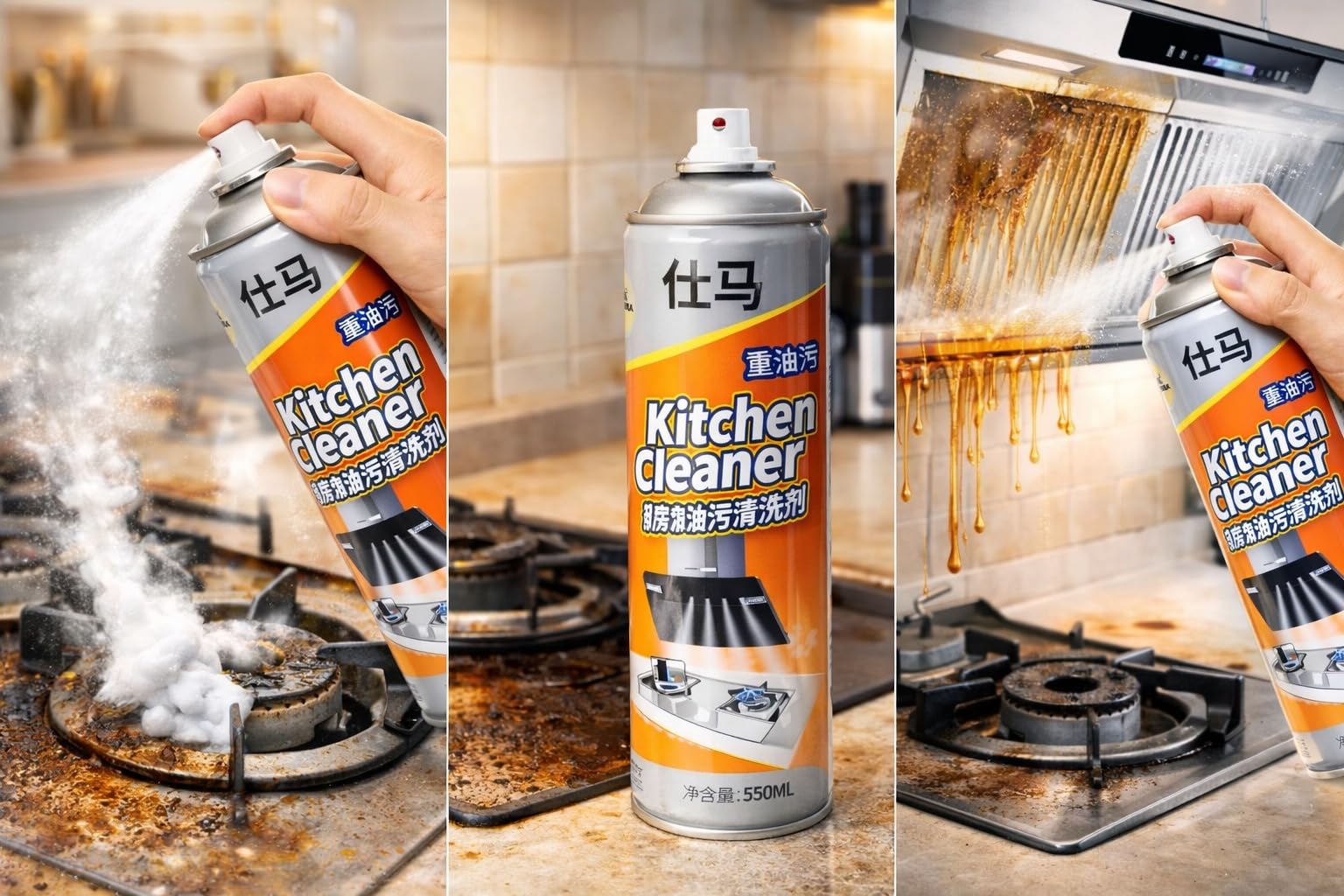 COOKVITA Kitchen Cleaner Spray for Grease & Oil Stains, Multipurpose Kitchen Degreaser for Gas Stove, Chimney, Microwave & Tiles, Heavy Duty Kitchen Cleaning Foam Spray (500 ml)