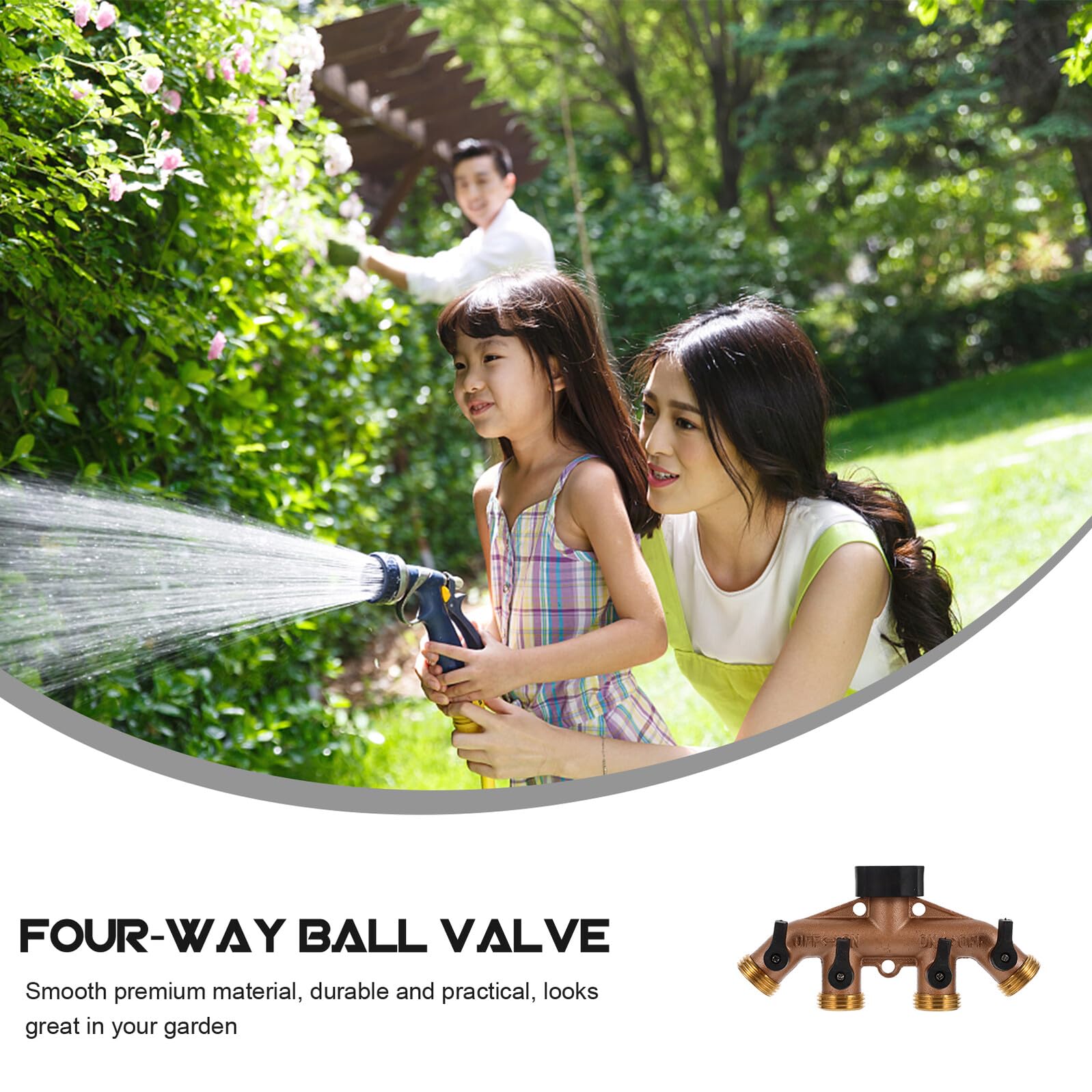 SHINEOFI Divisor de Manguera de Agua de 4 Vías de Latón Ajustable para Jardín Conector de Grifo Resistente a Alta Presión y Uso Exterior Adaptador para Control de Flujo Riego