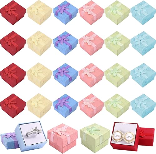Juego de 24 cajas de regalo, cajas de joyería de colores surtidos, pequeña caja de regalo dura para aretes de anillo, cajas de regalo de joyería con