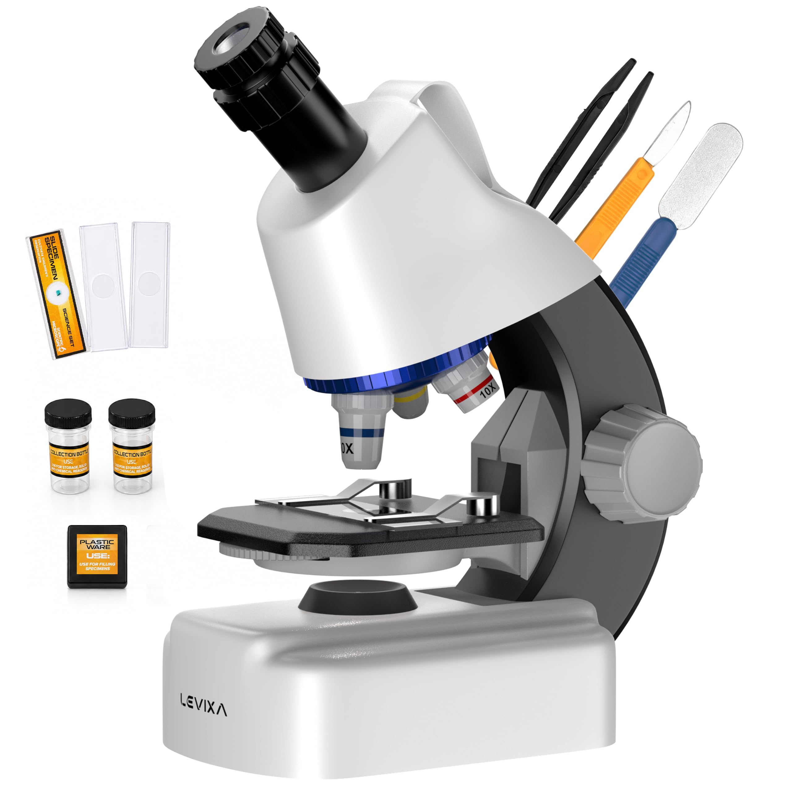 educational 100x-1200x scientific optical microscope with led light – rotating color filter wheel & eye piece – stem educational science exploration – learning at home classroom