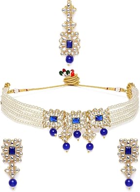 I Jewels Valentines Day Gifts For Her Gold Plated Indian Bollywood Light Weighted Kundan Pearl Studded Jewelry Set for Women ML224