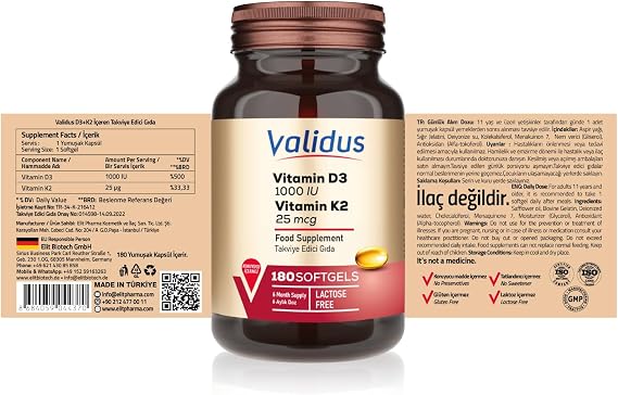 Validus Vitamin D3 + K2 180 Softgel
