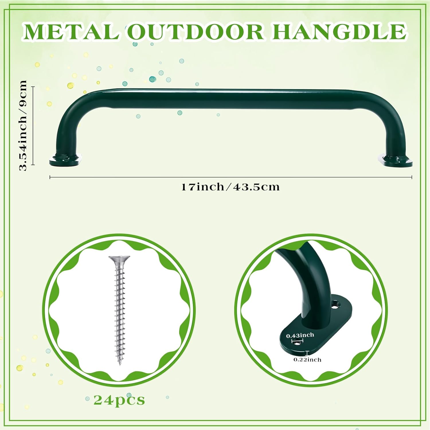 Zonon 6 Pcs Safety Playground Handles Swing Set Metal Monkey Bars Indoor Outdoor Swing Set Accessories Grab Playset Handles Grips Climbing Frame for Play House Jungle(17 Inch,Green)