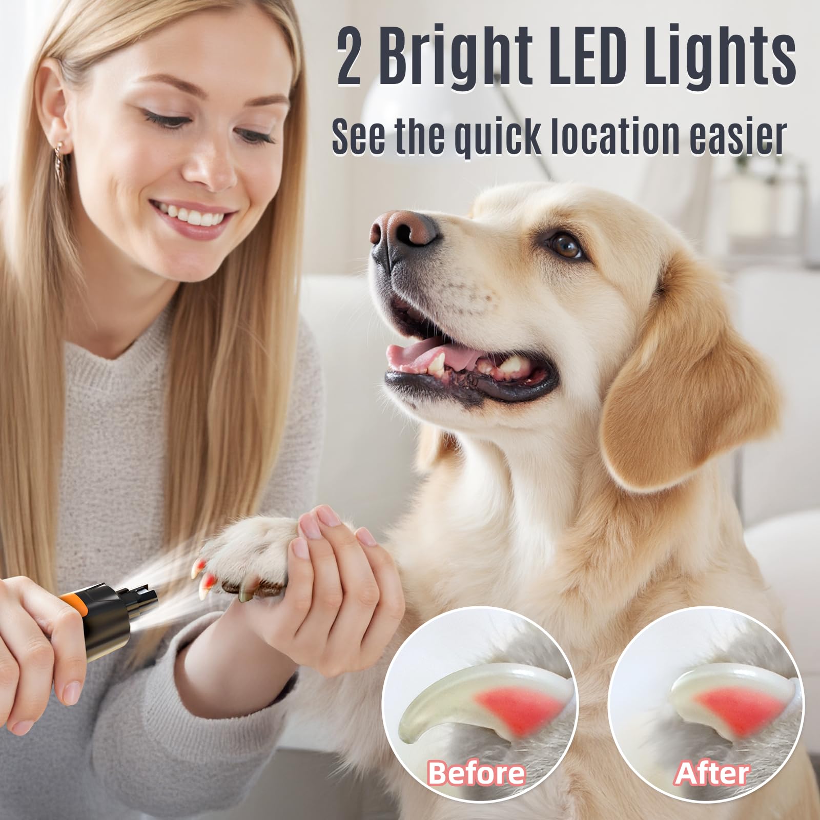 Casfuy New 6-Speed Dog Nail Grinder - 50% More Power Dog Nail Trimmers with 2 LED Lights Quiet 7h Running Time Electric Pet Nail Grinder File Toenail Grinder for Large Medium Small Dogs & Cats (OR) - image 4