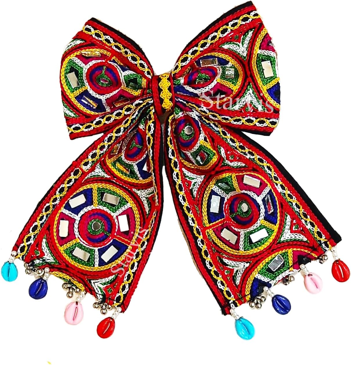 Starvis Navratri Special Hair Accessories Bow Tie Hair Bow Clip – Traditional Embroidered Bow for Women & Girls, Festive Hair Accessory for Garba, Dandiya, and Indian Ethnic Wear Hair Clip with Shell Dandiya Night For Women