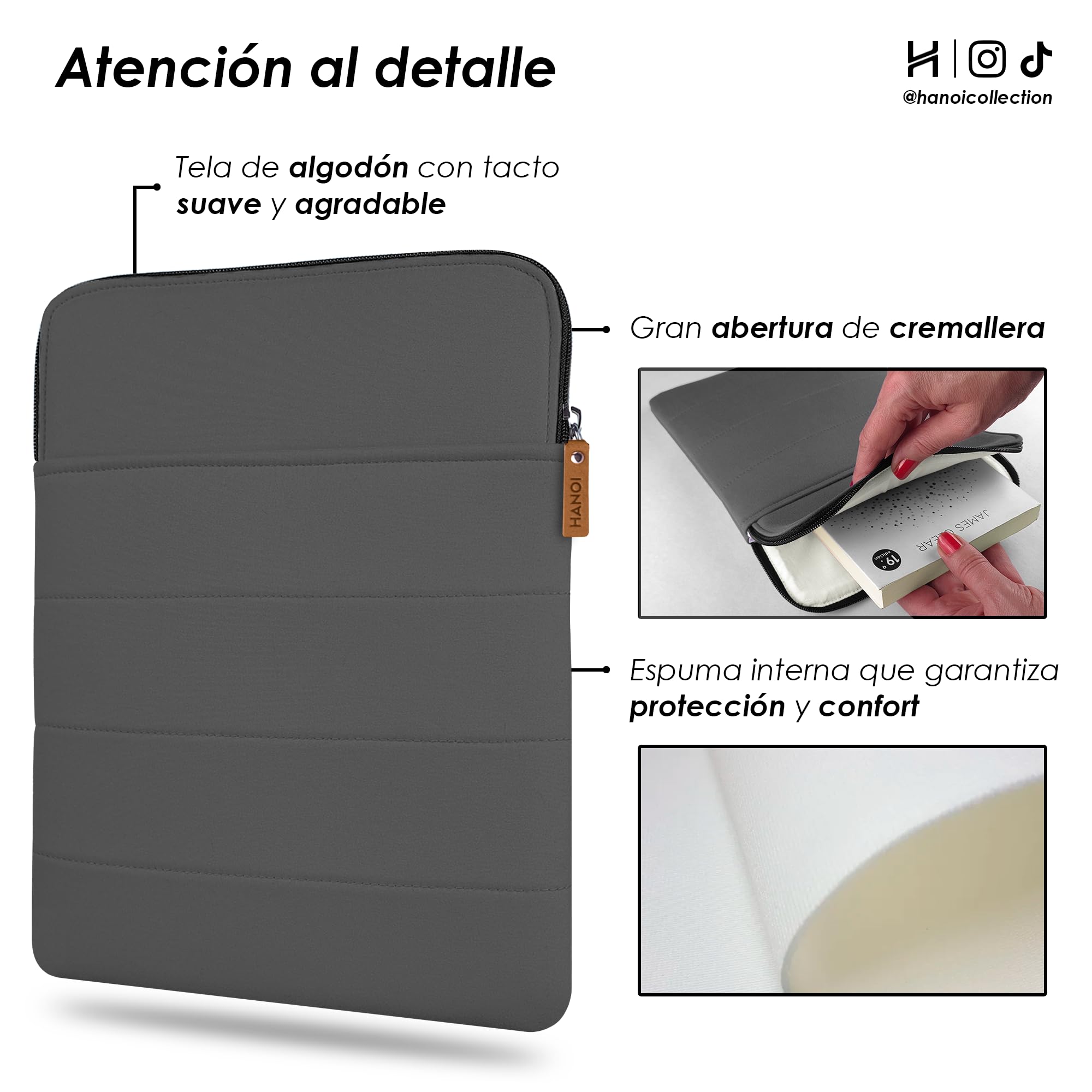 Detroit Funda para libros con cremallera, protector de libros, funda para libros de tapa blanda, funda acolchada para libros de tapa dura, estantería grande con cremallera, protector