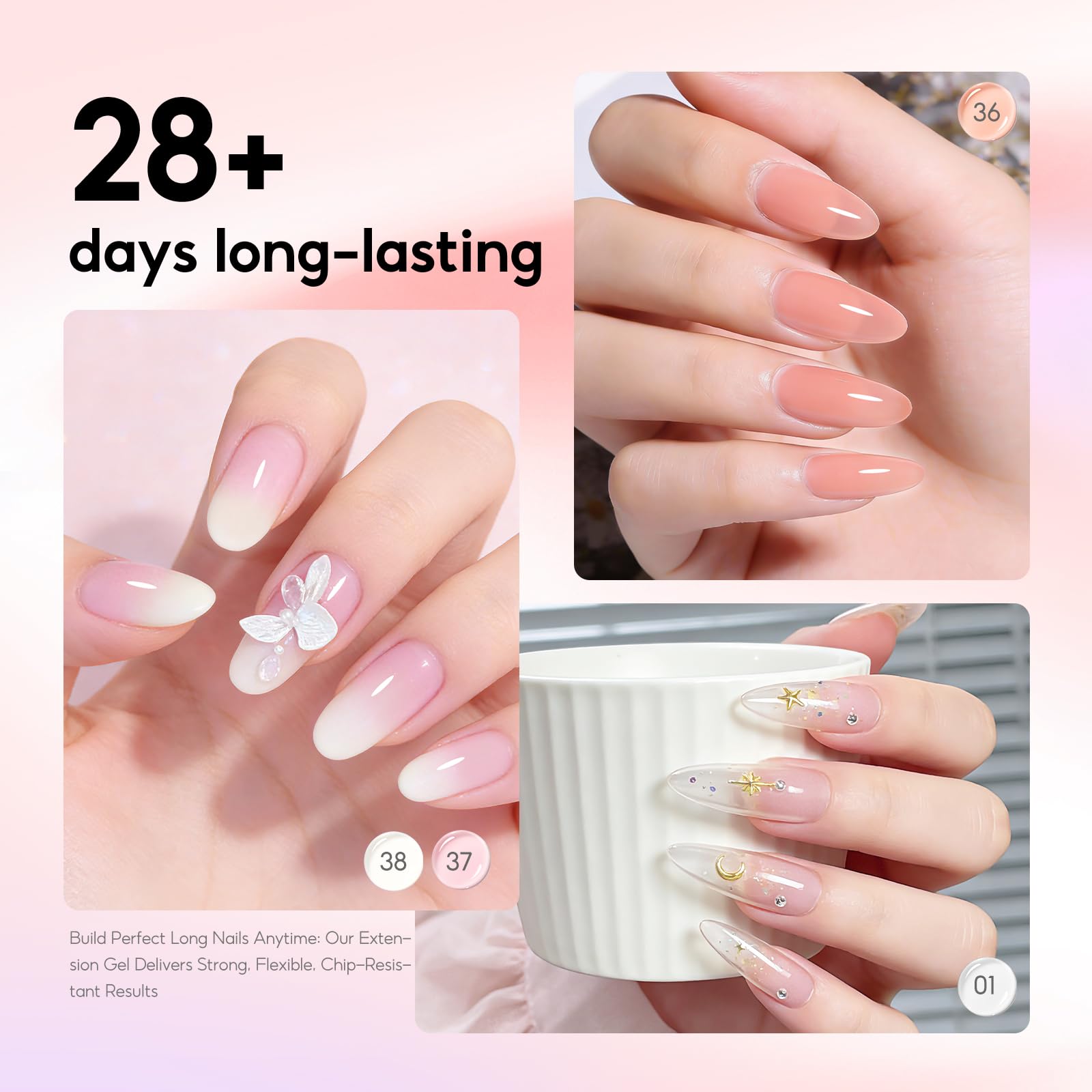 COSCELIA Gel Extensión de Uñas Kit, 4 * 16ml Poly Nail Gel Para Uñas Con Lampara Uñas y Slip Solution,Base Top Coat y Molde para uñas,Uñas Poligel Kit Completo para DIY — view 5