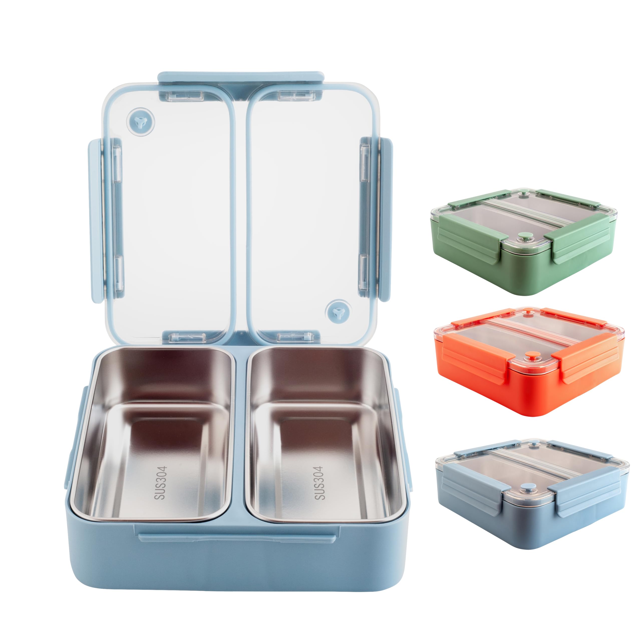 Xxonyx Blue Bento Lunch Box 1100Ml For Adults And Kids Large Capacity With Two Stainless Steel Compartments Leakproof Lunchbox For Work And School Prepare Meal Container (Blue)