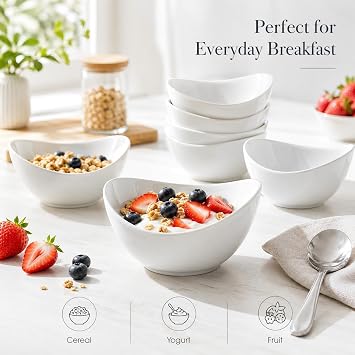 6 oz Porcelain Bowls Set of 6, 5.5 Inch White Ceramic Dessert Bowls