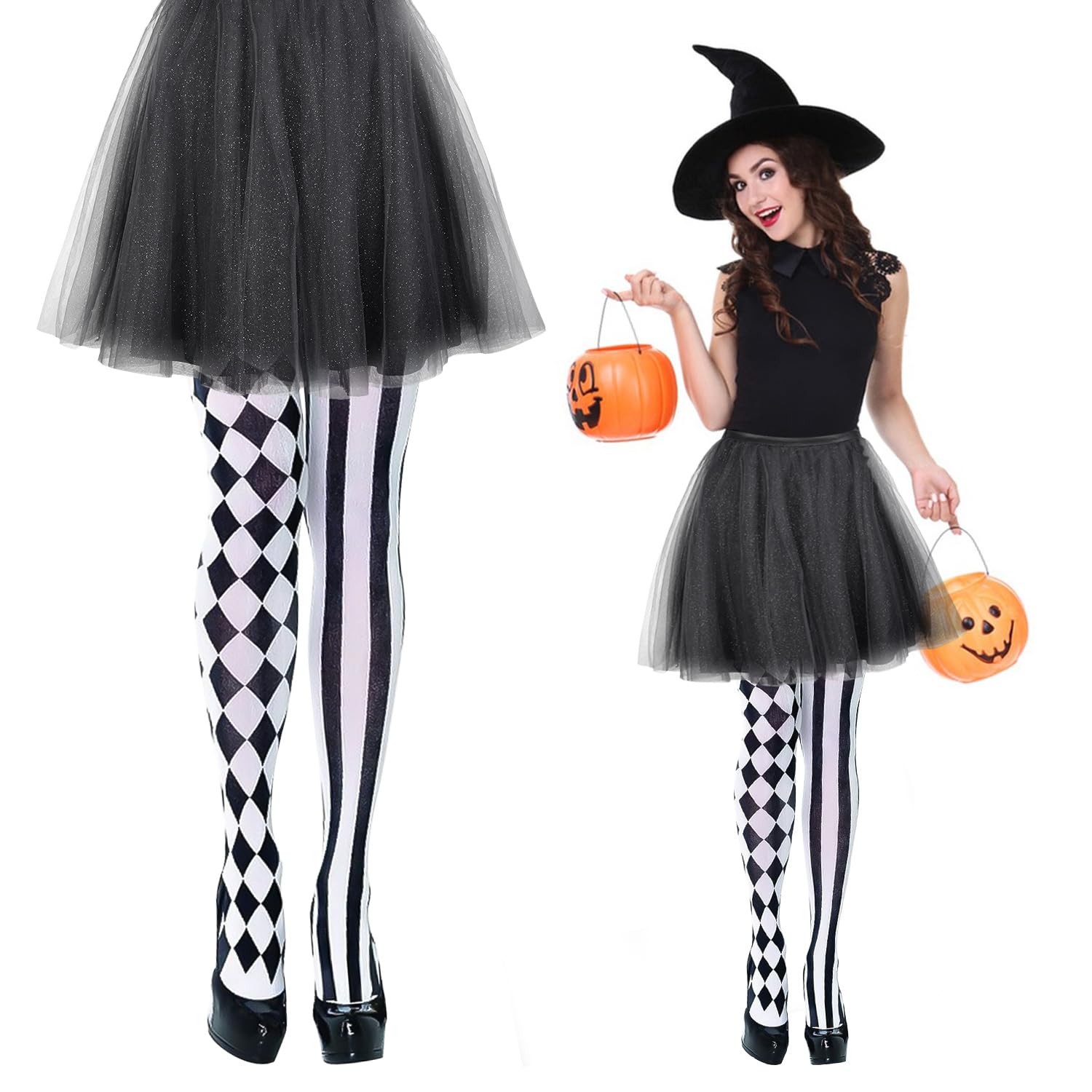 XNFUOE Ladies Harlequin Tights Clown Tights Circus Pantyhose Over Knee Long Boot Stocking for Halloween Fancy Dress Costume - Image 3