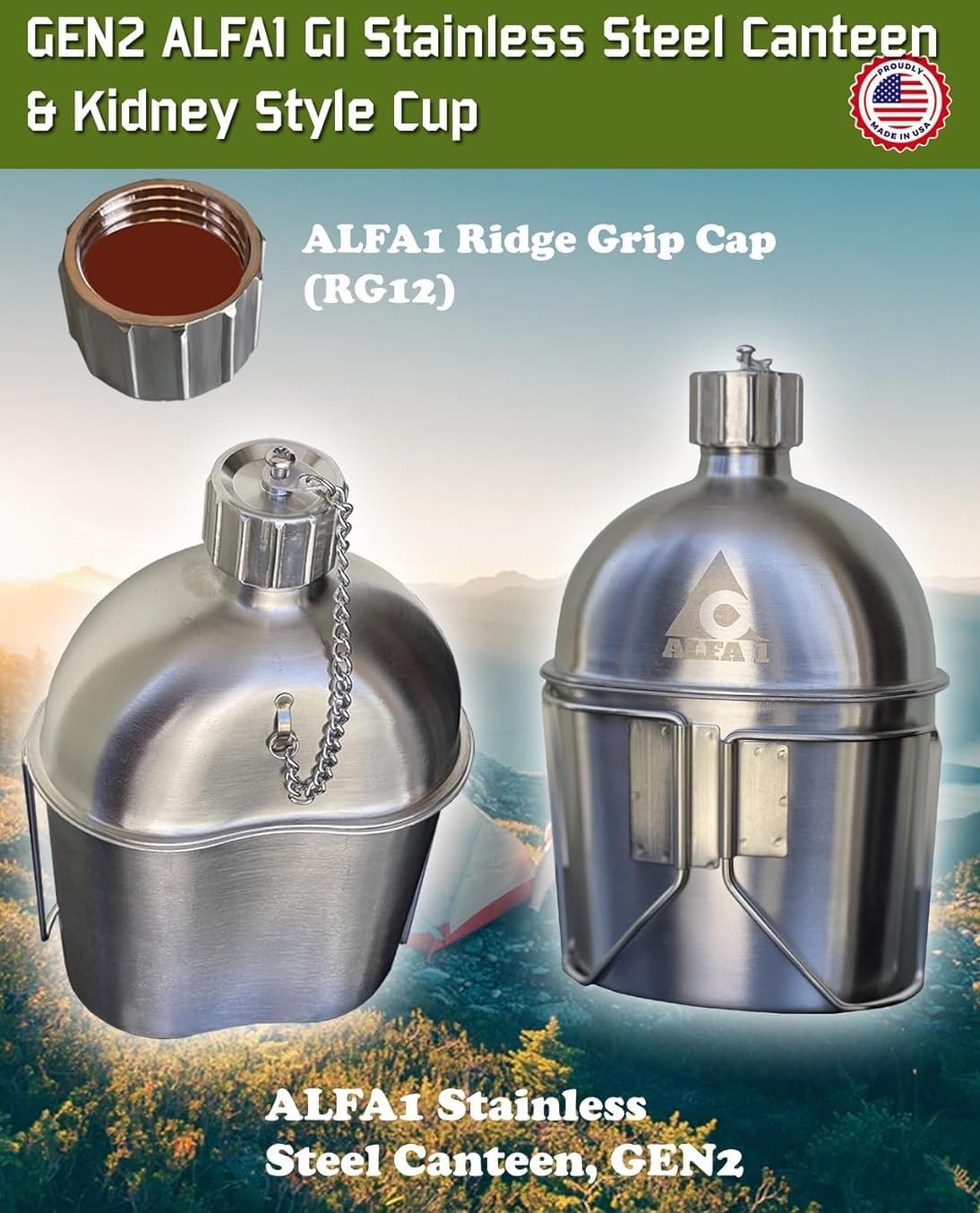 GI Military Grade Stainless Steel Canteen & Kidney Style Cup (with 12 Lobe Stainless Steel Cap) | Portable Water Bottle for Trips, Hiking, Camping and Outdoor Activities | 1 Quart - Image 8