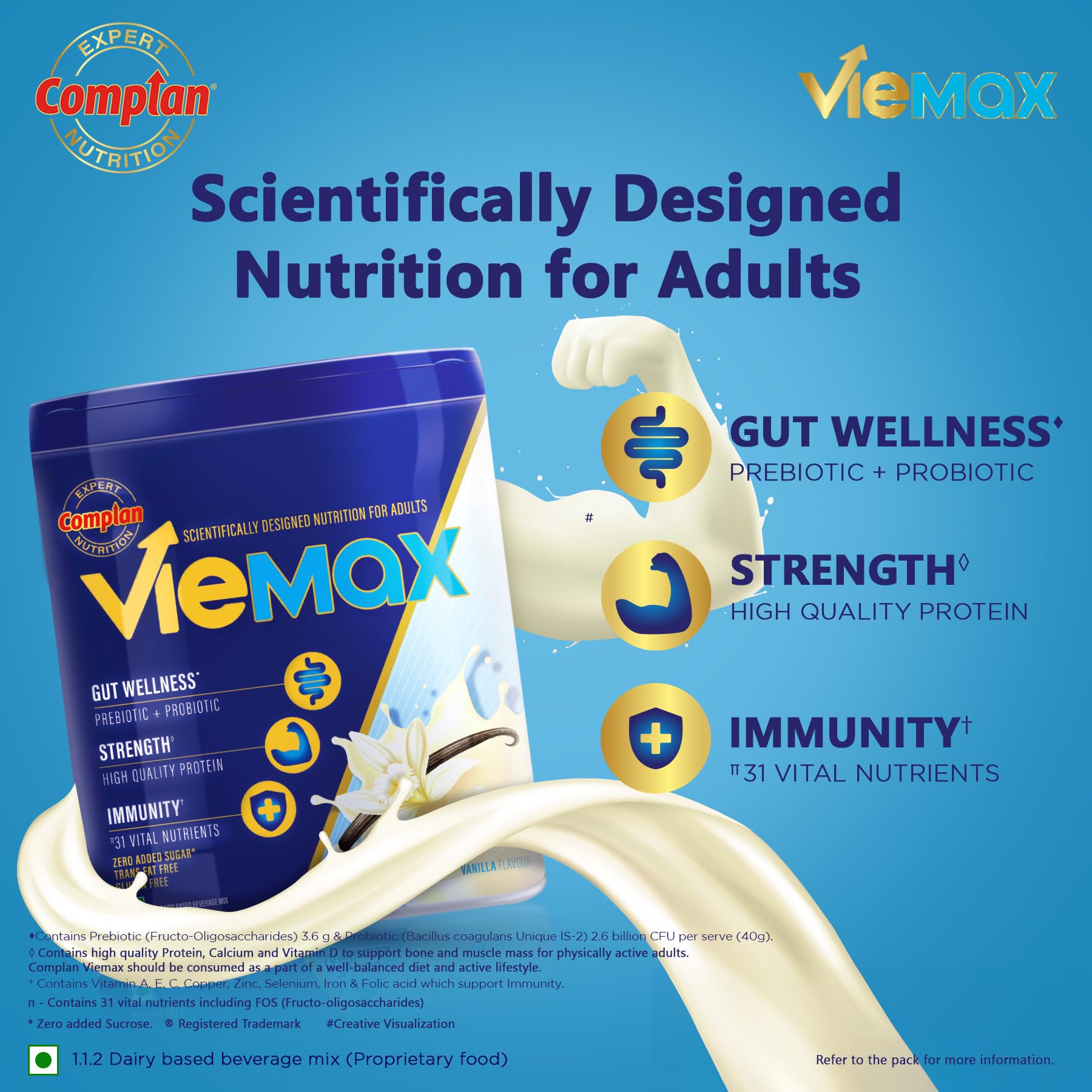 Complan VieMax - Scientifically designed nutrition for Adults (Vanilla Flavour, 200g) | High Protein, Prebiotic, Probiotic for Strength, Gut Wellness, Immunity — Amazon image 3