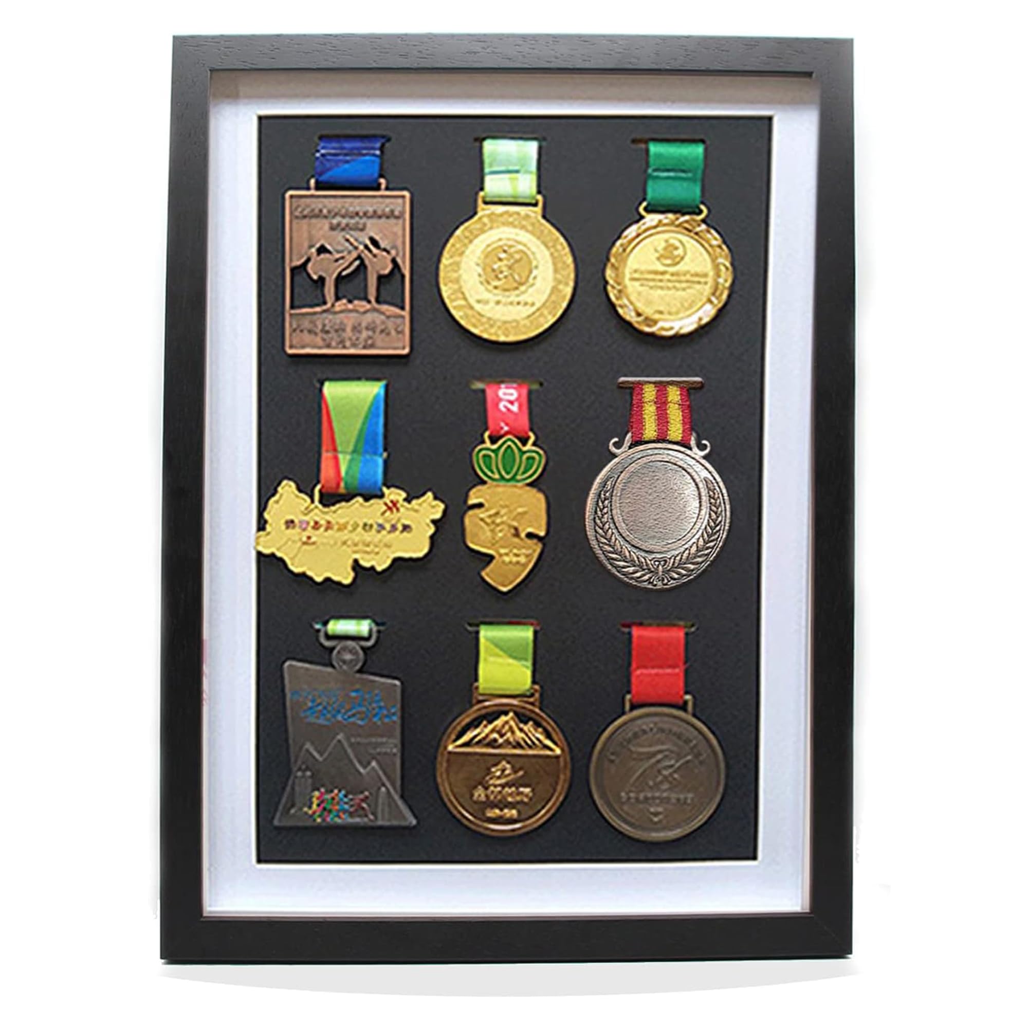 Wanlian Black Large Medal Display Shadow Box, 9 Medal Display Case,