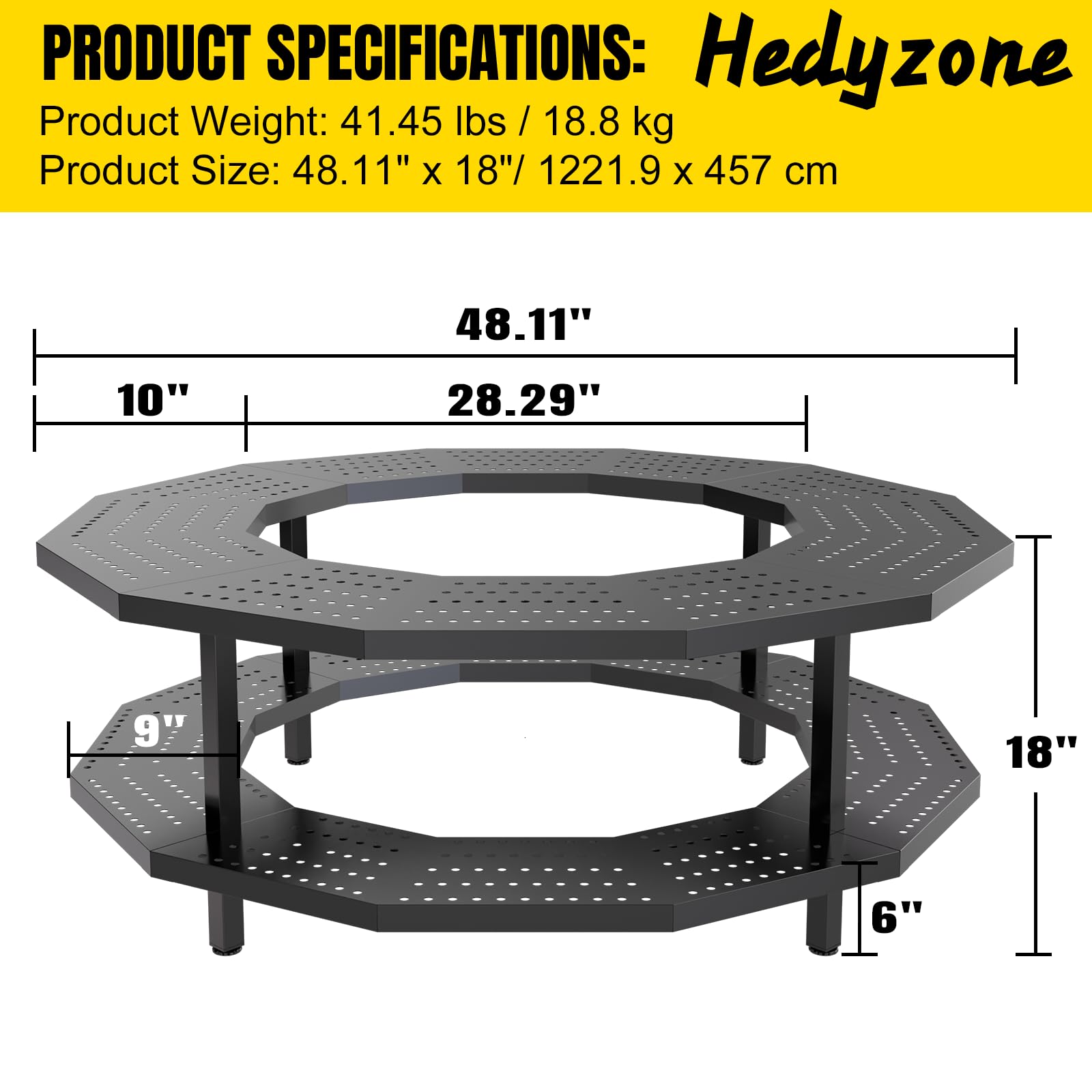 Braciere da tavolo Surround da 122 cm con staffa per stufa singola Yukon Barriera protettiva portatile per legna pozzi del fuoco all'aperto con ripiano per legna