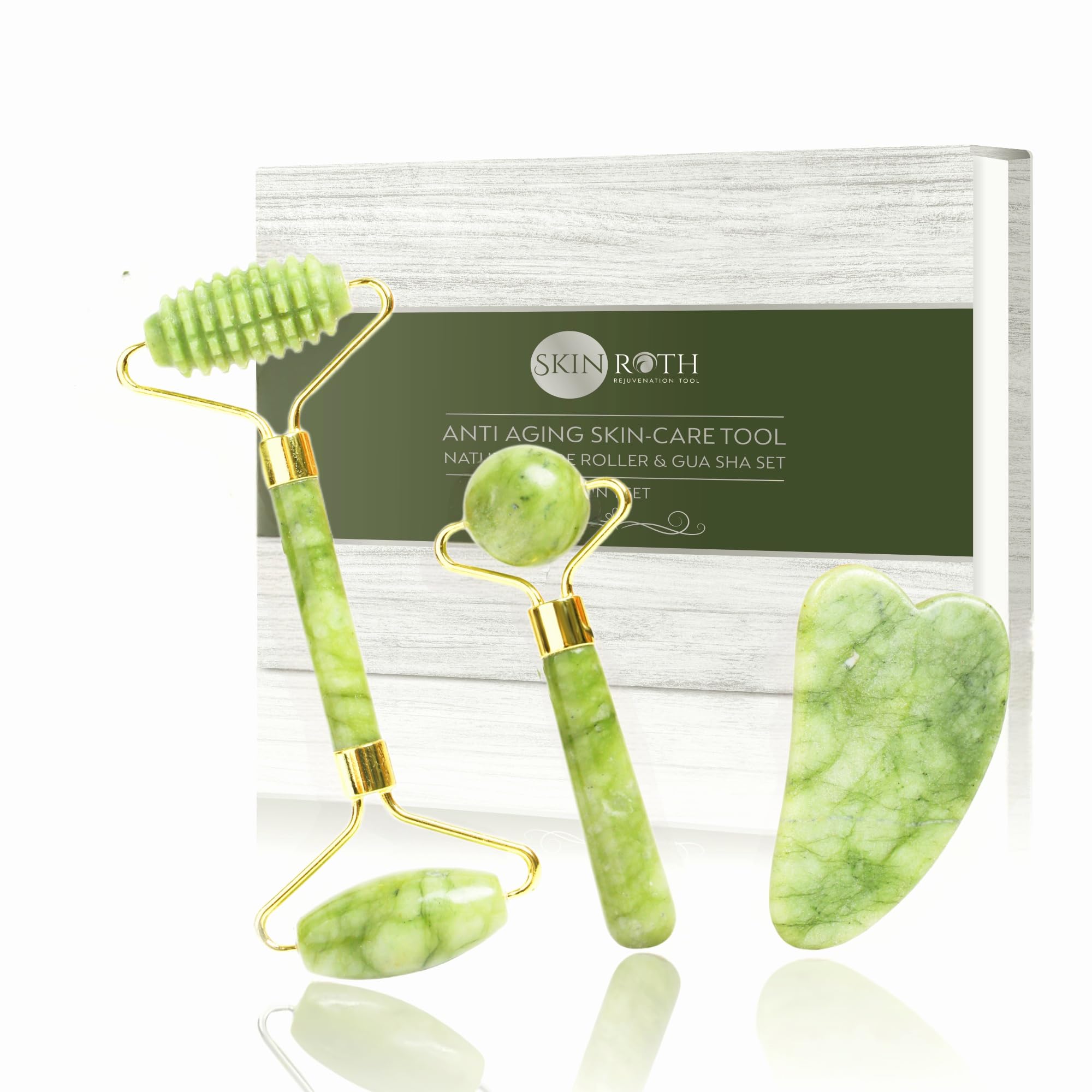 SKINROTH Grade-A+ Textured Jade Roller & Gua Sha -Natural Anti-Aging Facial Roller for Eye, Neck, Jawline, Wrinkle, Puffiness & Body 3-in-1 Massager Tool For Skin Glowing (Light Green) (B0D1KRS78J) Amazon Price History, Amazon Price Tracker