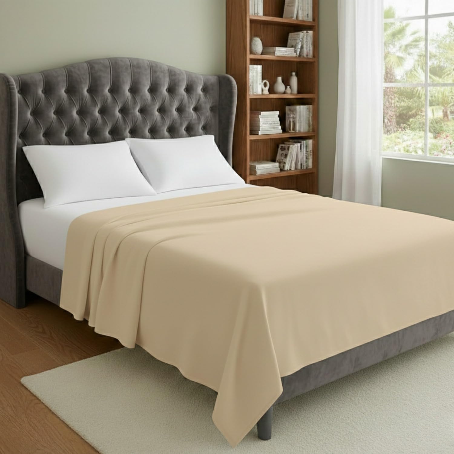Flat Sheet Soft Polyester Microfibre – Breathable Non-Iron Top Sheet – Wrinkle-Resistant, Hypoallergenic & Easy-Care Bed Sheet – Single to Super King (Latte, King)