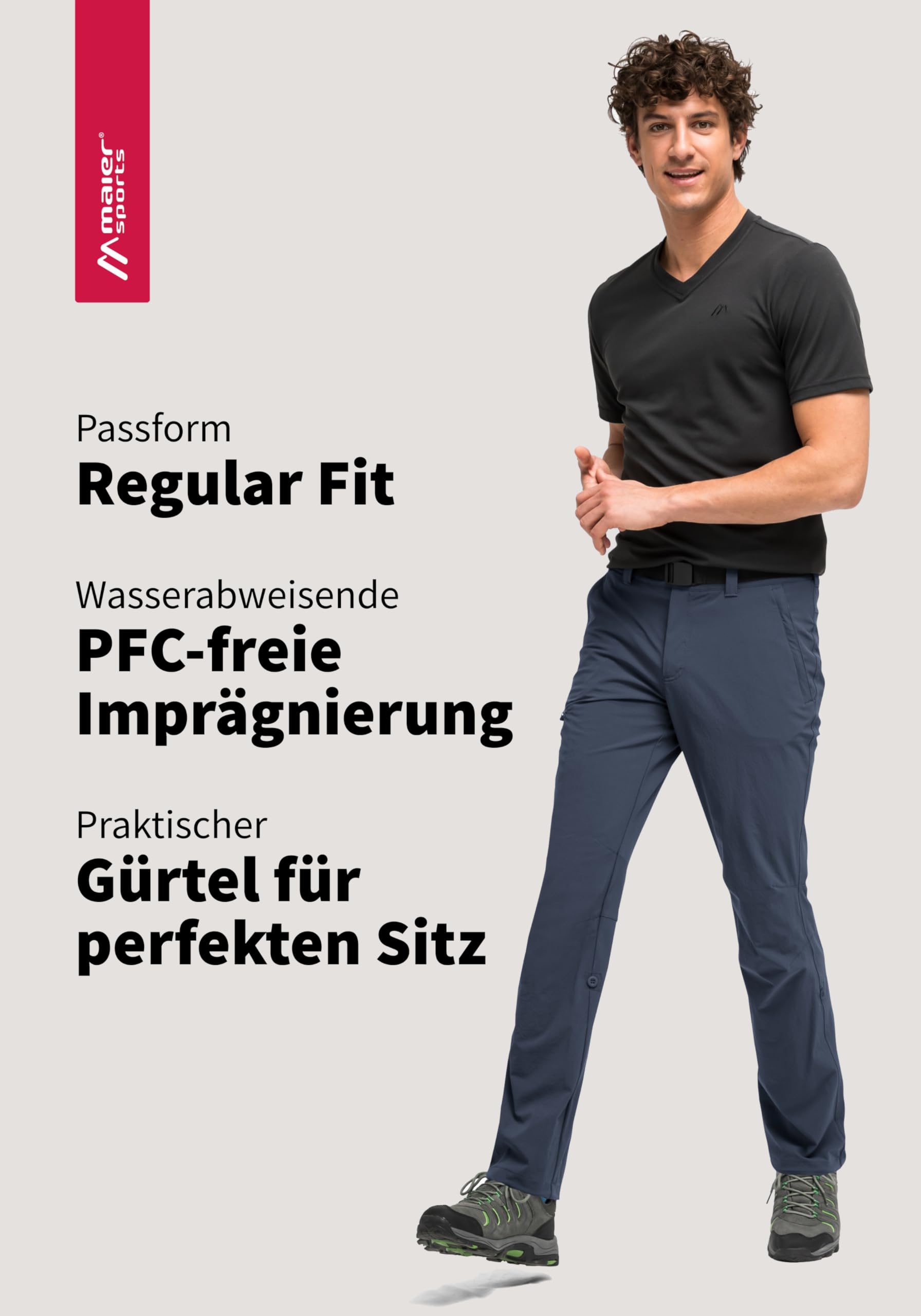 Maier Sports Nil, Pantalon de randonnée pour homme, Pantalon outdoor déperlant pour le trekking et la randonnée, Sans PFC, mSTRETCH pro 4 et Dryprotec, Fonction rollup