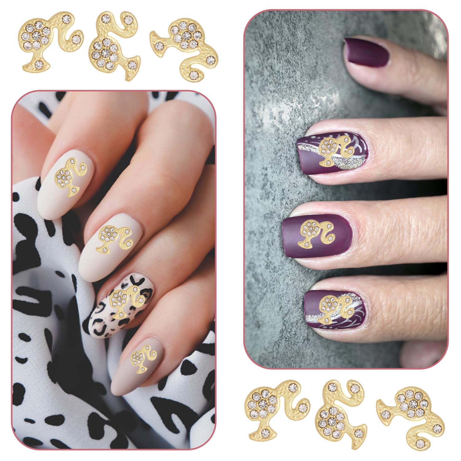 30 Stück Barbie-Kopf-Nagelcharms In Gold – 3D Glitzer-Deko Für Nägel