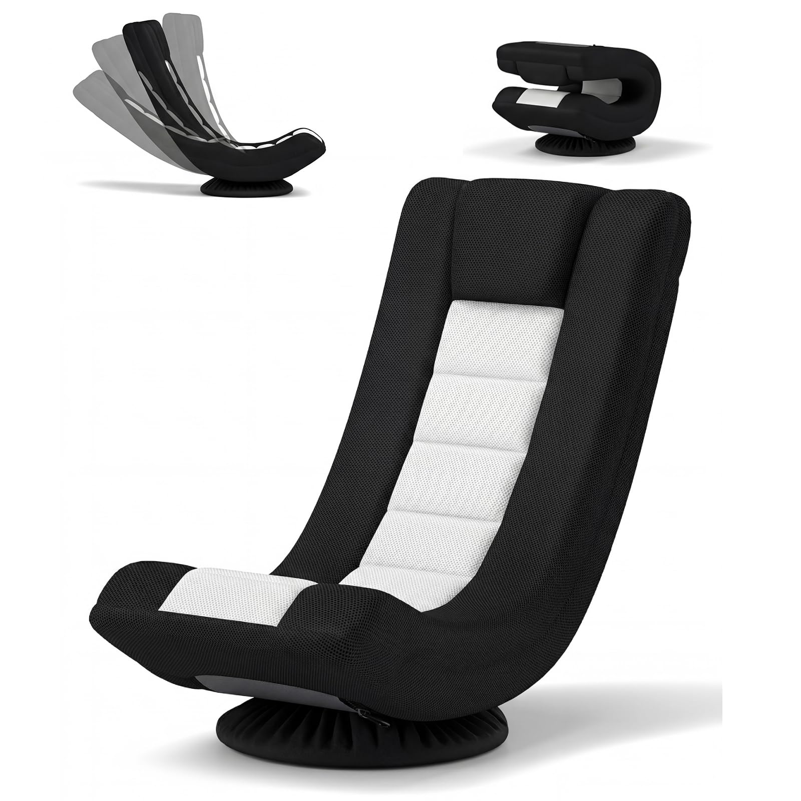 Multigot Folding Floor Chair, 360Β° Swivel Single Lazy Sofa Recliner with 4-Position Adjustable Backrest, High Back Floor Gaming Chair Padded Sleeper Recliner for Living Room Bedroom (White+Black)