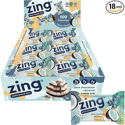 Zing Bars 100 Calorie, Moist and Delicious, Dark Chocolate Coconut, (18 Snack Size Bars)