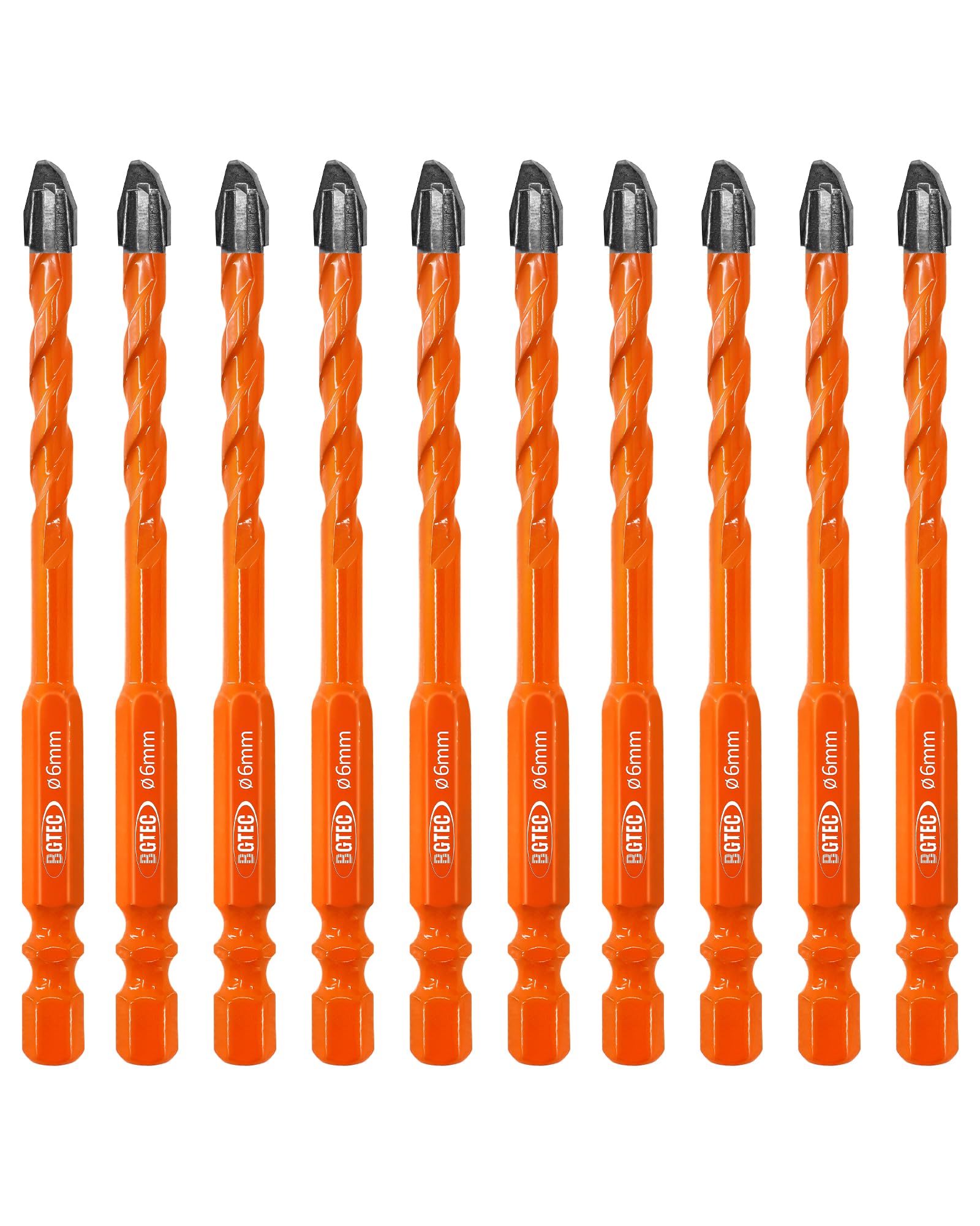Masonry Drill Bit Set BGTEC - 10PCS 6MM Carbide Eccentric Drill Bit for Masonry/Brick/Concrete/Tile/Glass/Wood/Plastic/Marble