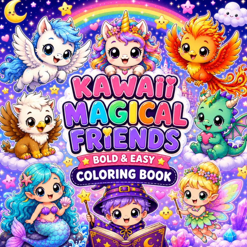 Kawaii Magical Friends: Bold & Easy Coloring Book (Kawaii Coloring Books)