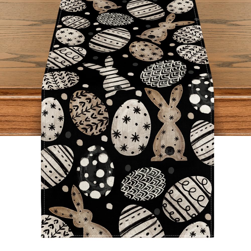 Artoid Mode Schwarz Hasen Ostereierr Ostern Tischläufer, Frühling Küche Tisch Dekoration Drinnen Urlaub Party Dekor 40x300 cm