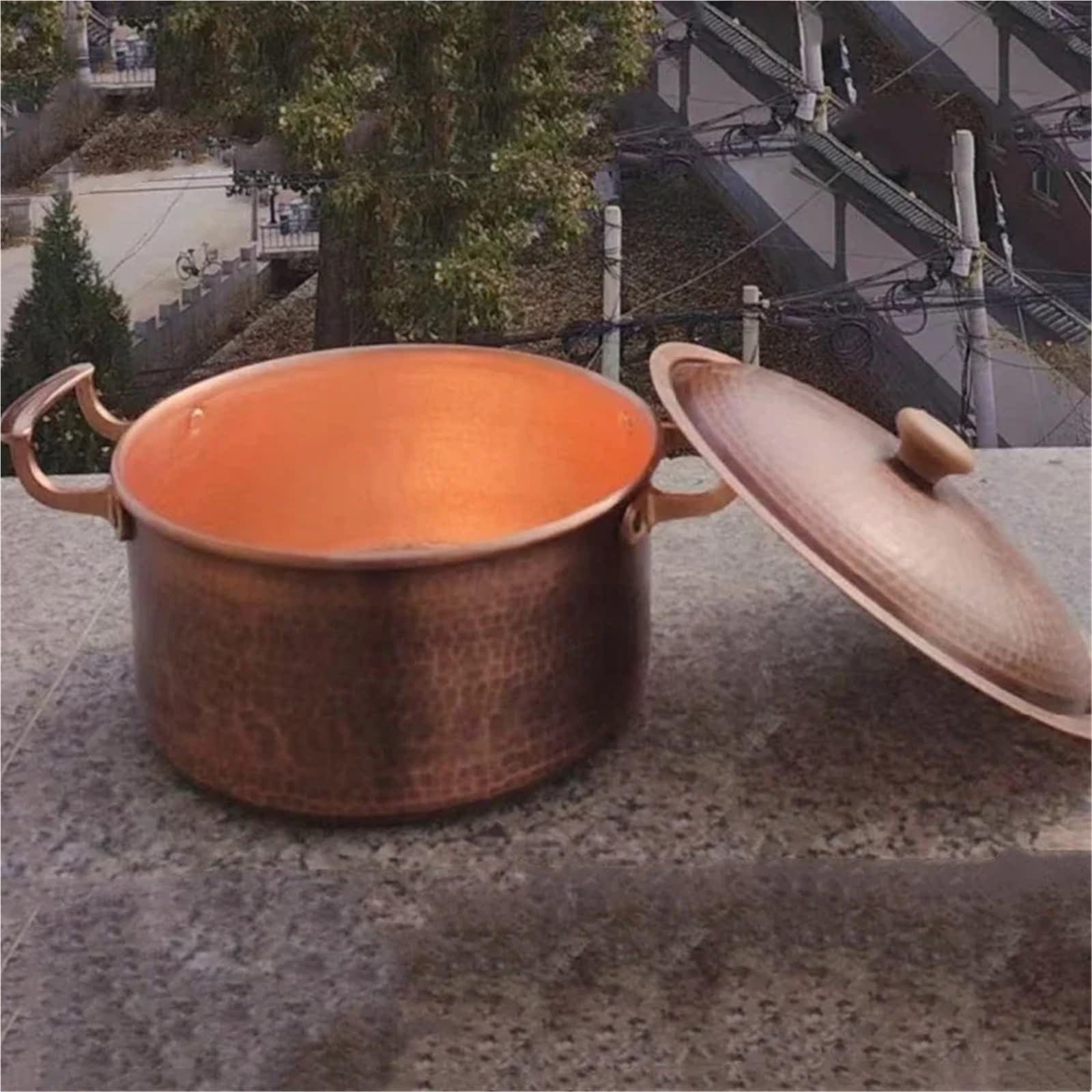Hammered Kupfertopf Vintage-Kupfertopf, Outdoor-Camping, verdickt, mit Deckel, Kochutensilien, köchelndes Nudelschmoren, handgefertigte Hammerstruktur