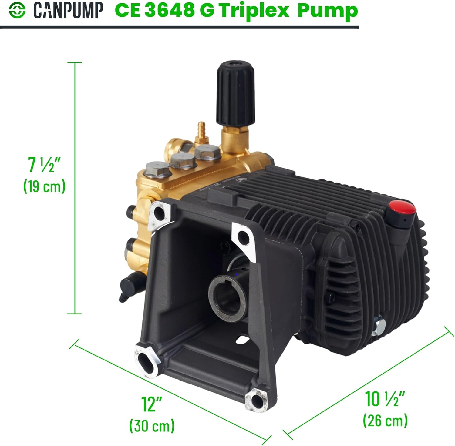 Canpump CE 3648 G: 3600 psi @ 4.8 US gpm Pressure Washer Pump with External Unloader (Easily Replaceable), 1-inch Gas Shaft, Horizontal Replacement Triplex Pump