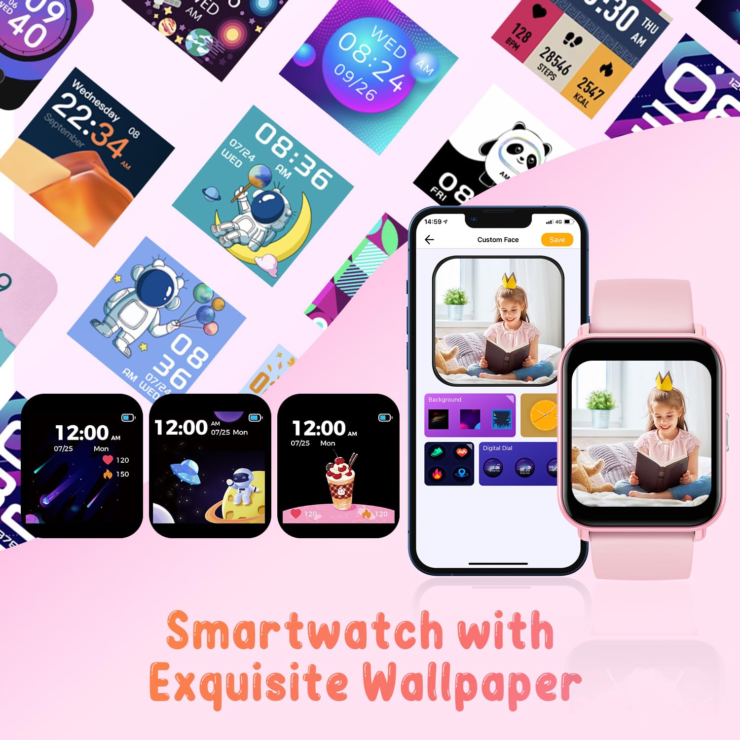 Reloj Inteligente Niño Smartwatch Niña: Pulsera Actividad Inteligente con Podómetro Monitor de Sueño Contador de Calorias 1.4" Impermeable IP68 Mutil Modos Deportivo Juegos Reloj para Niños y Niñas