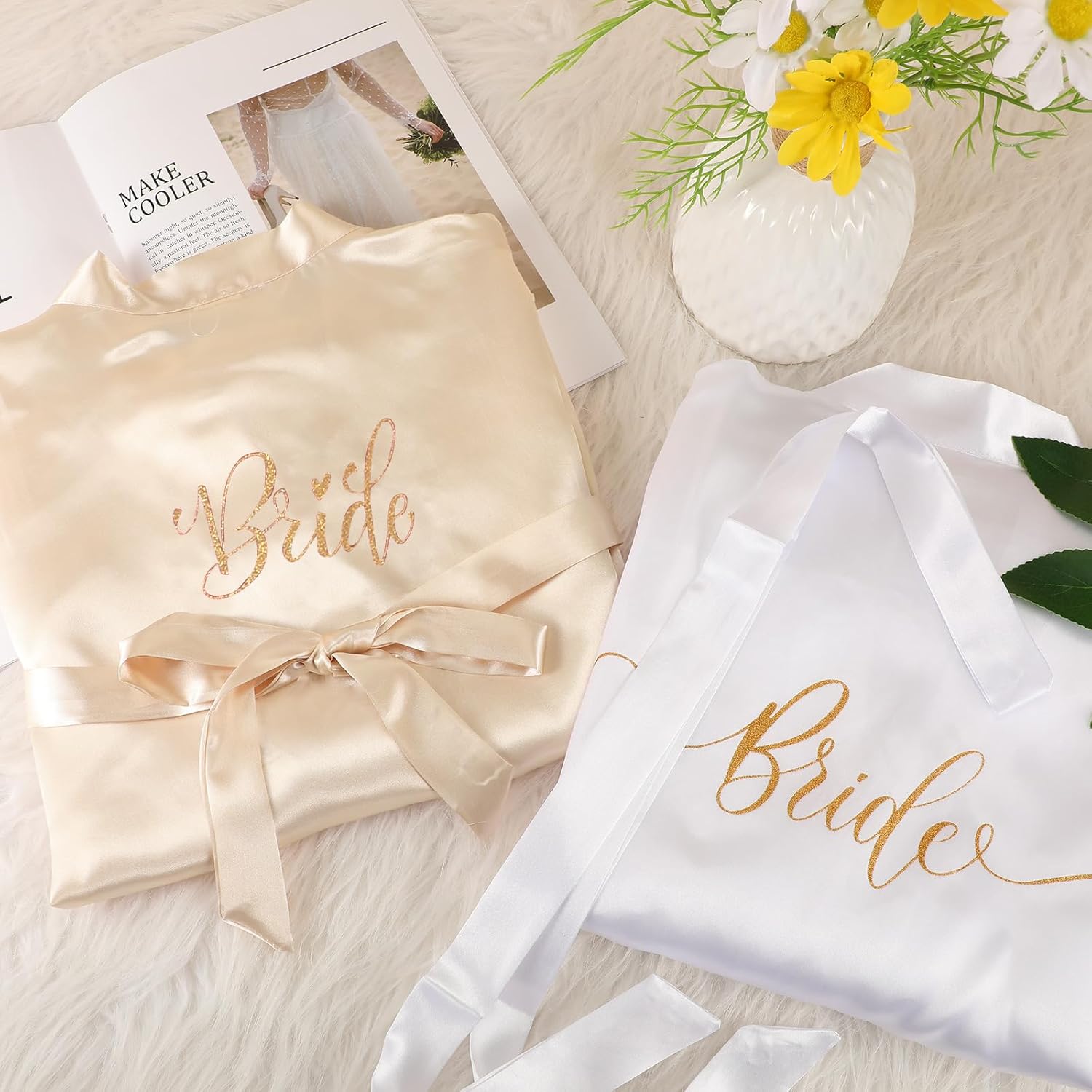 Panitay 42 Pcs Bridal Robes Sets Bride Robes Bridesmaids Proposal Gift Heart Sunglasses Champagne Flutes for Wedding Party