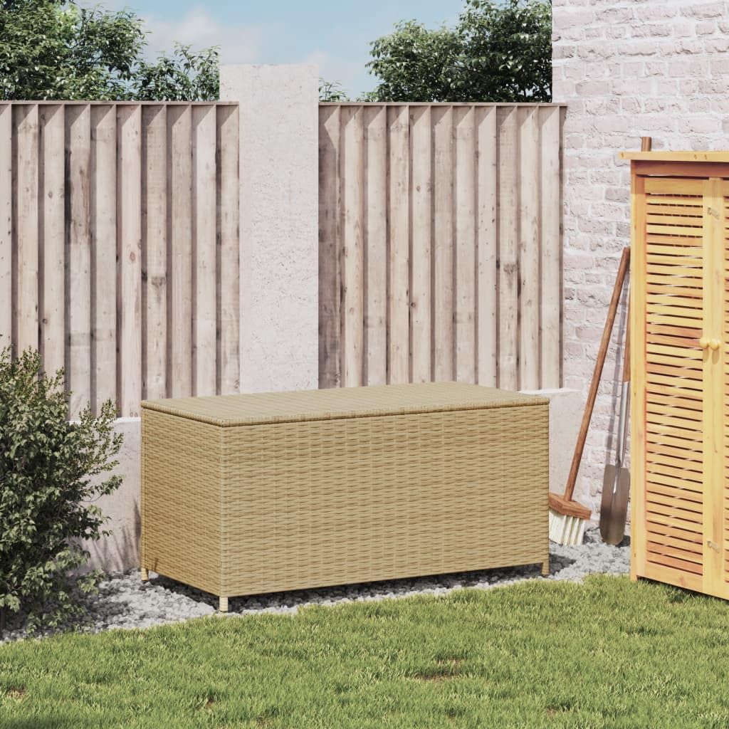 Outdoor Storage Box, Waterproof PE Rattan Deck Box for Patio Furniture, 50 Gallon Garden Cushion Storage Bin with Gas Spring Lid, Beige
