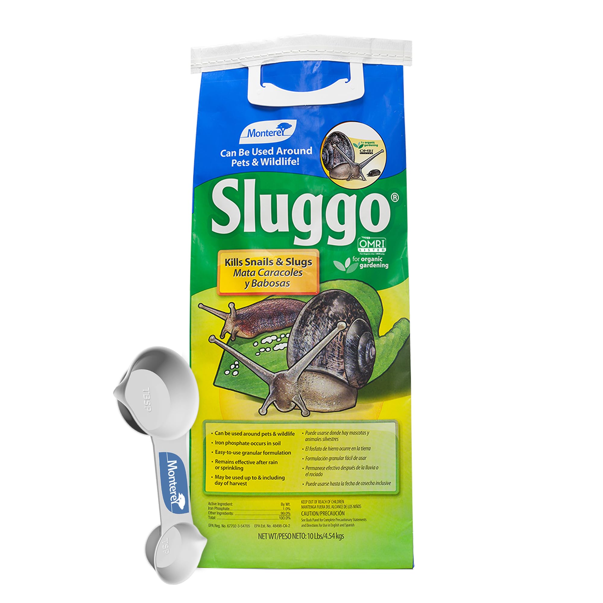 Monterey Sluggo Snail &amp; Slug Killer, 10 lb Bag with Spoon