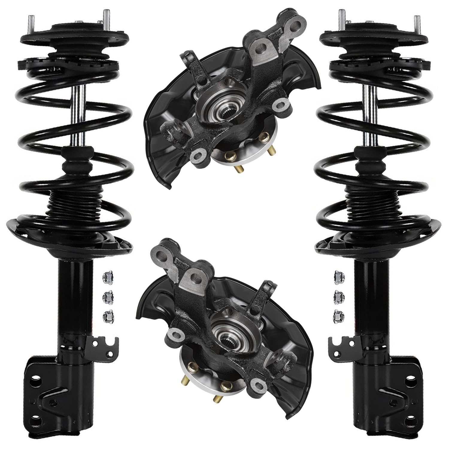 Detroit Axle - Front Steering Knuckles &amp; Wheel Hub Bearings + Struts w/Coil