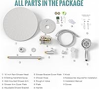 Vista 8 de SR SUN RISE Grifo de ducha – Sistema de cabezal de ducha multifuncional de alta presión de 16 pulgadas con accesorios de cabezal de ducha de mano