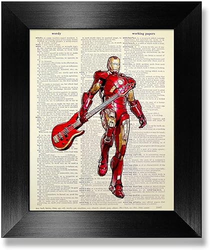 Superhero Movie Poster, Funny Music Gift for Man Teen Kids Room Decor, Unique Movie Poster Print for Living Room, Dorm Red Electric Guitar Wall Art,