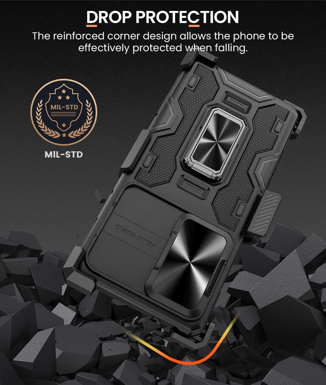 Caka for Samsung Galaxy S25 Ultra Case with Belt Clip Holster Slide Camera Cover Built-in 360° Rotate Ring Holder Stand Heavy Duty Shockproof Protective S25 Ultra Case 2025, Black - Image 8