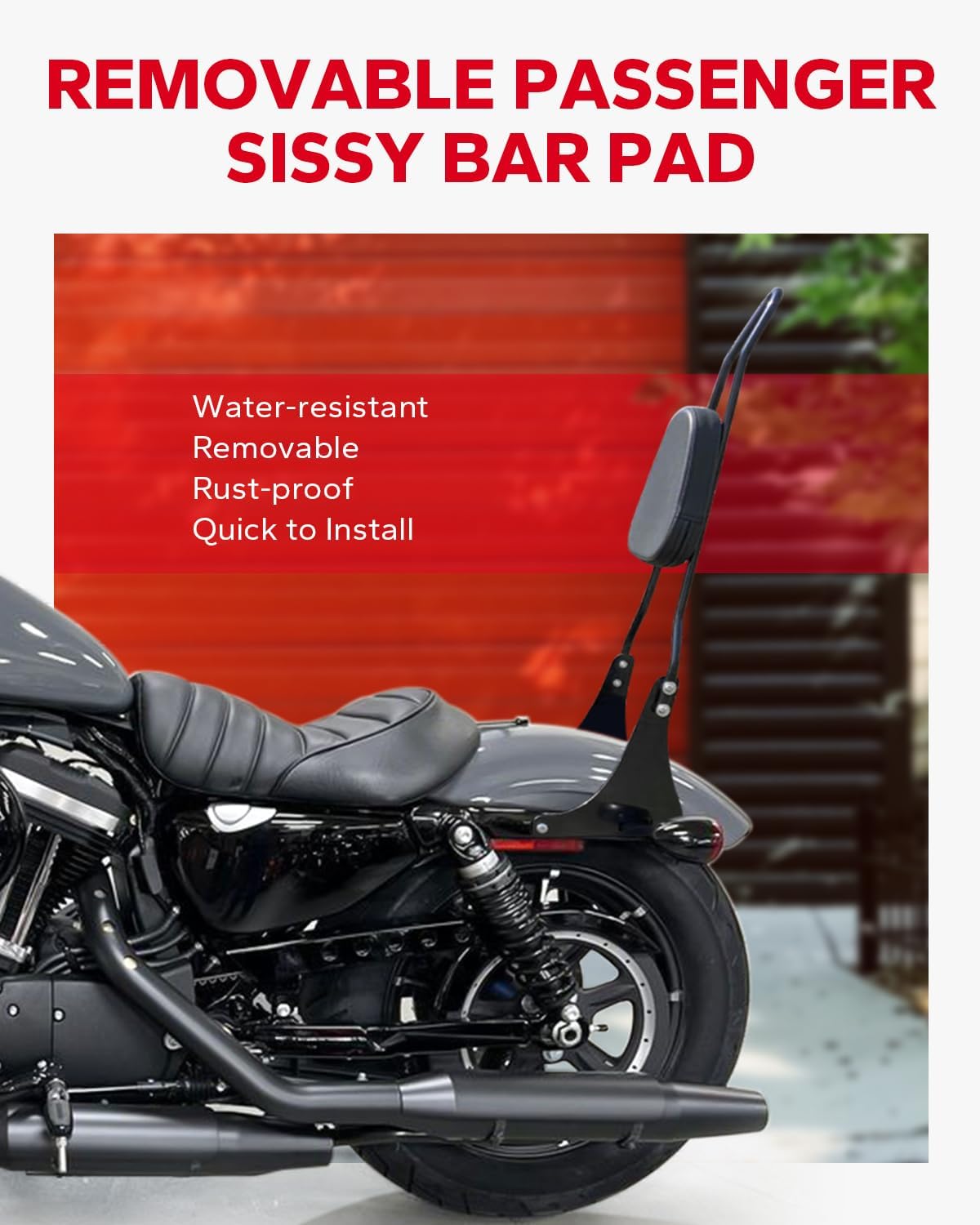 Amazicha Detachable Passenger Backrest Sissy Bar Pad, Sissy Bar Backrest Fit for Harley Davidson 2004-2024 Sportster XL1200 XL883 Superlow Iron 48, Black